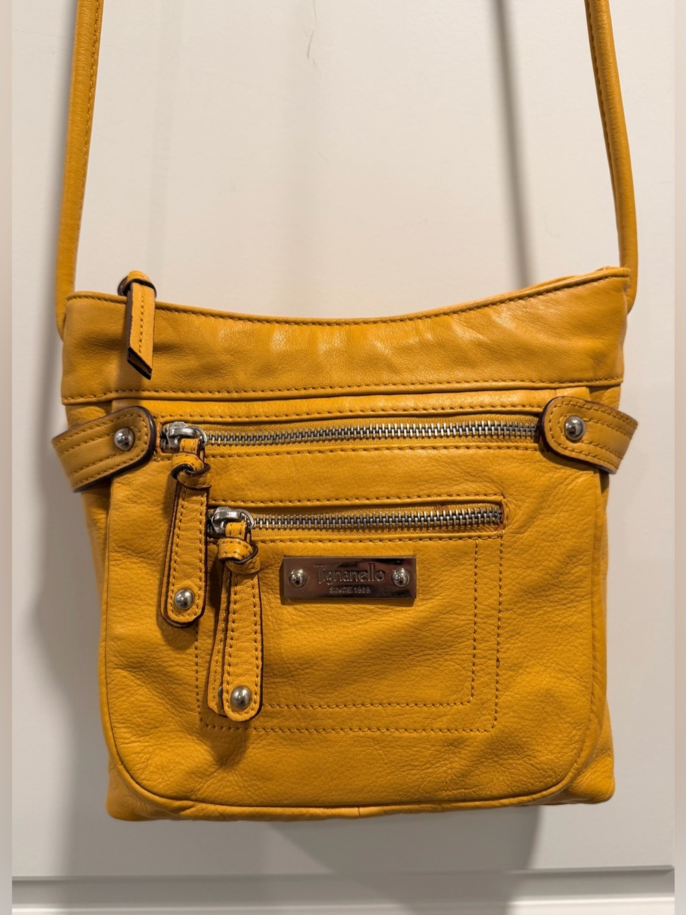 Tignanello Glove Leather Multi-Zip Organizer Crossbody Bag - Mustard Yellow